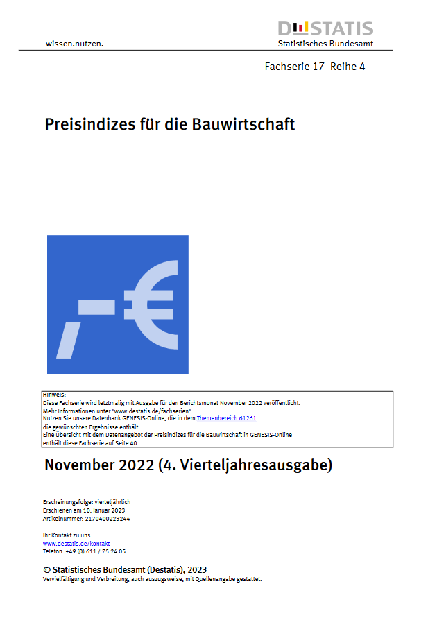 Preisindizes für die Bauwirtschaft für Wohn- und Nichtwohngebäude 2016-22